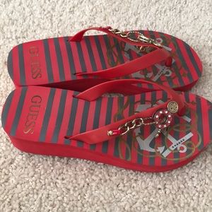 Guess wedge flip flops with nautical charms